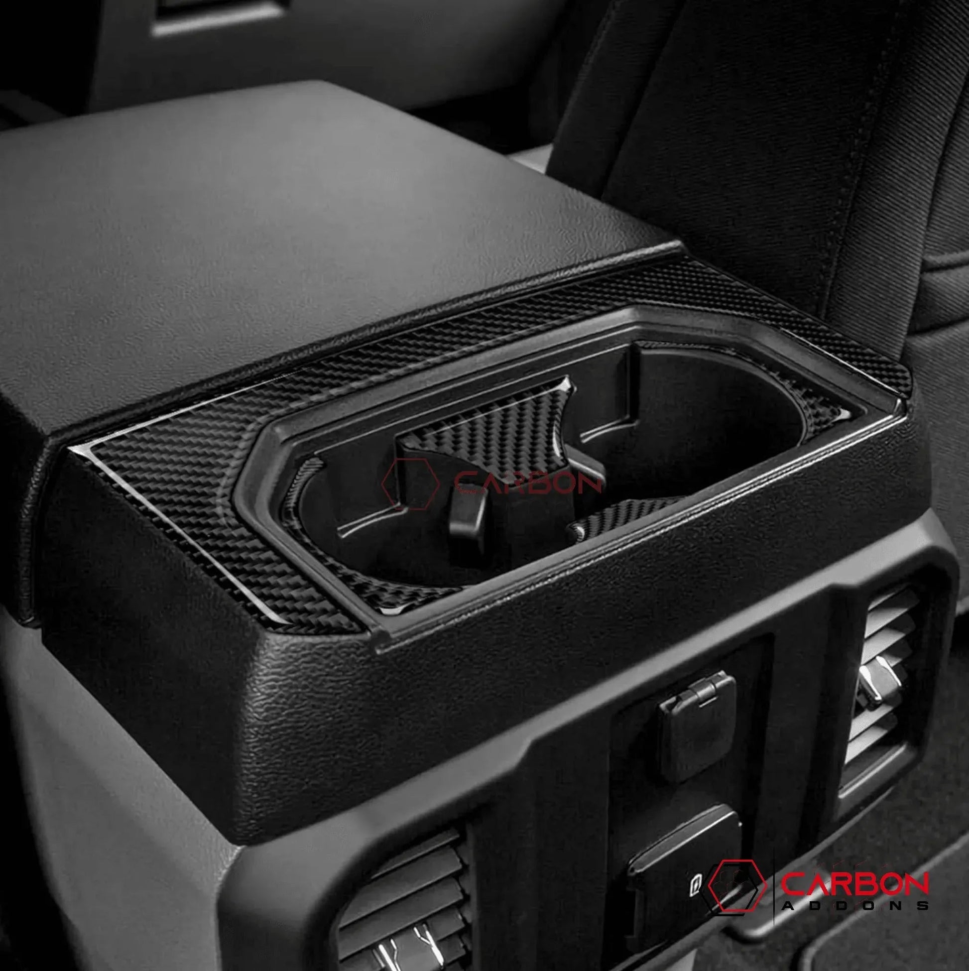 [5pcs] Real Carbon Rear Center Cup Holder Trim Overlay | 2015-2020 F150