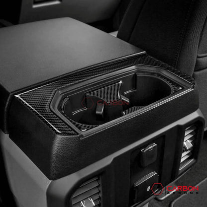  Real Carbon Rear Center Cup Holder Trim Overlay | 2015-2020 F150