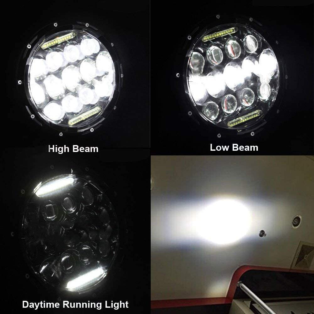 Aaiwa 7 Inch Round LED Headlight Daytime Running Light Dlr High Low Beam For Car Motorcycle With H4 H13 Adapter 2 Pack