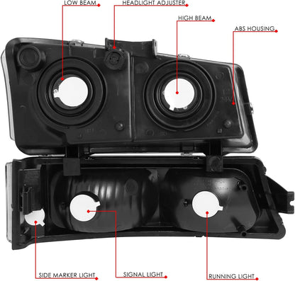 Dna Motoring Hlohcs034pcham Headlight Assembly Driver And Passenger Side