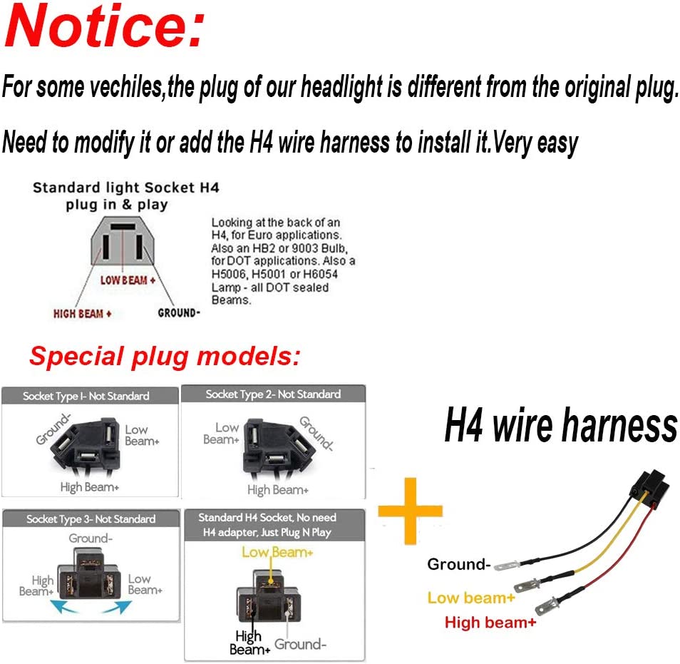Black Pair 45w 7x6 5x7 6052 6054 H5054 H6054 Hilow Sealed Beam LED Headlights Replacement For Chevy Express Cargo Van 1500