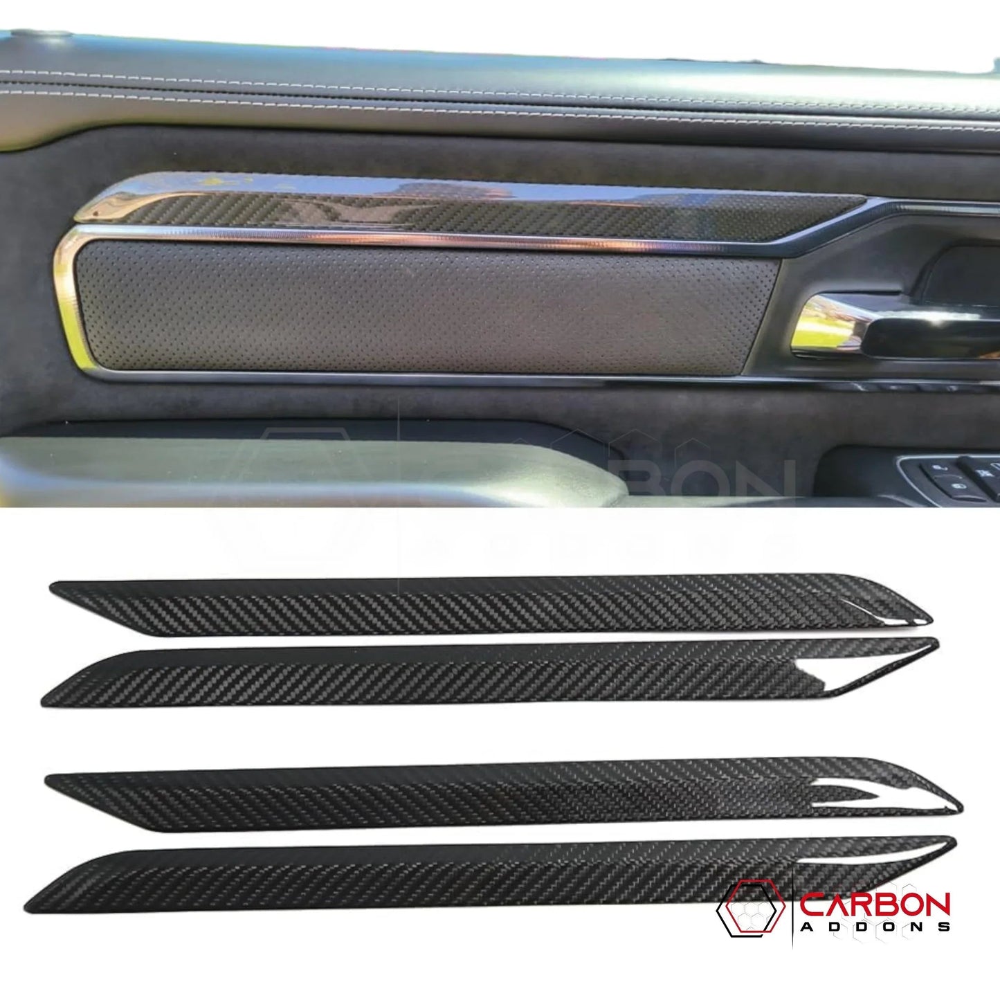 2019+ RAM 1500/TRX/RHO Interior Door Panel Trim Hard Carbon Fiber Cover
