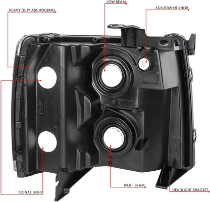 Dna Motoring Hlohcsil07cham Chrome Amber Headlights Compatible With 0713 Silverado 15002500 Hd 3500 1500