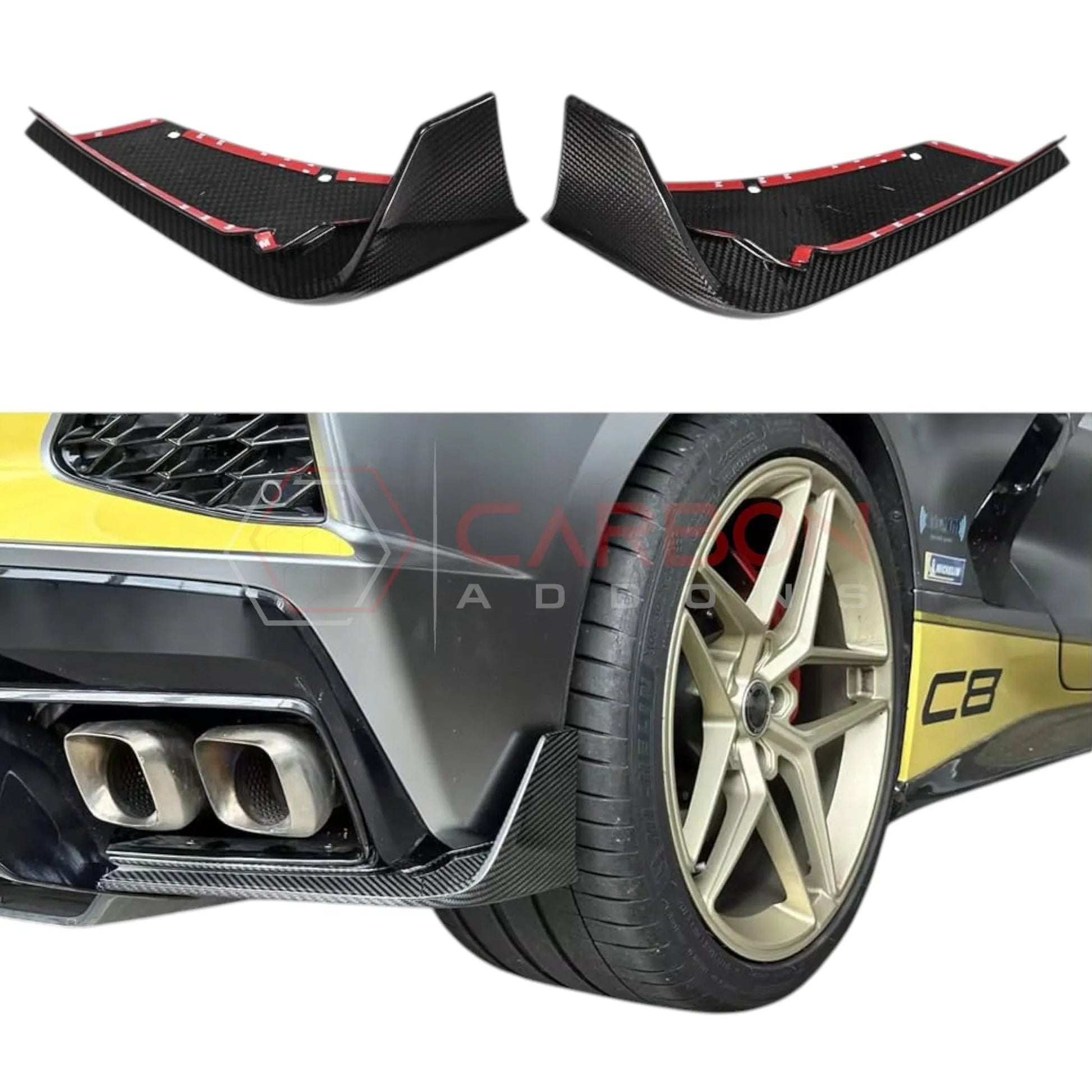 C8 Corvette Carbon Fiber Rear Bumper Corner Winglet Addons