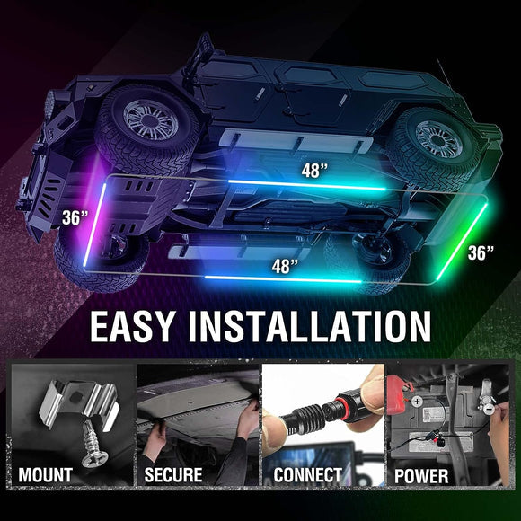 AURA Exterior Pack Bundle (Grille LED Kit - Bluetooth Enabled APP + DreamColor Underglow LED Kit + Photon RGB Rock Light Kit)