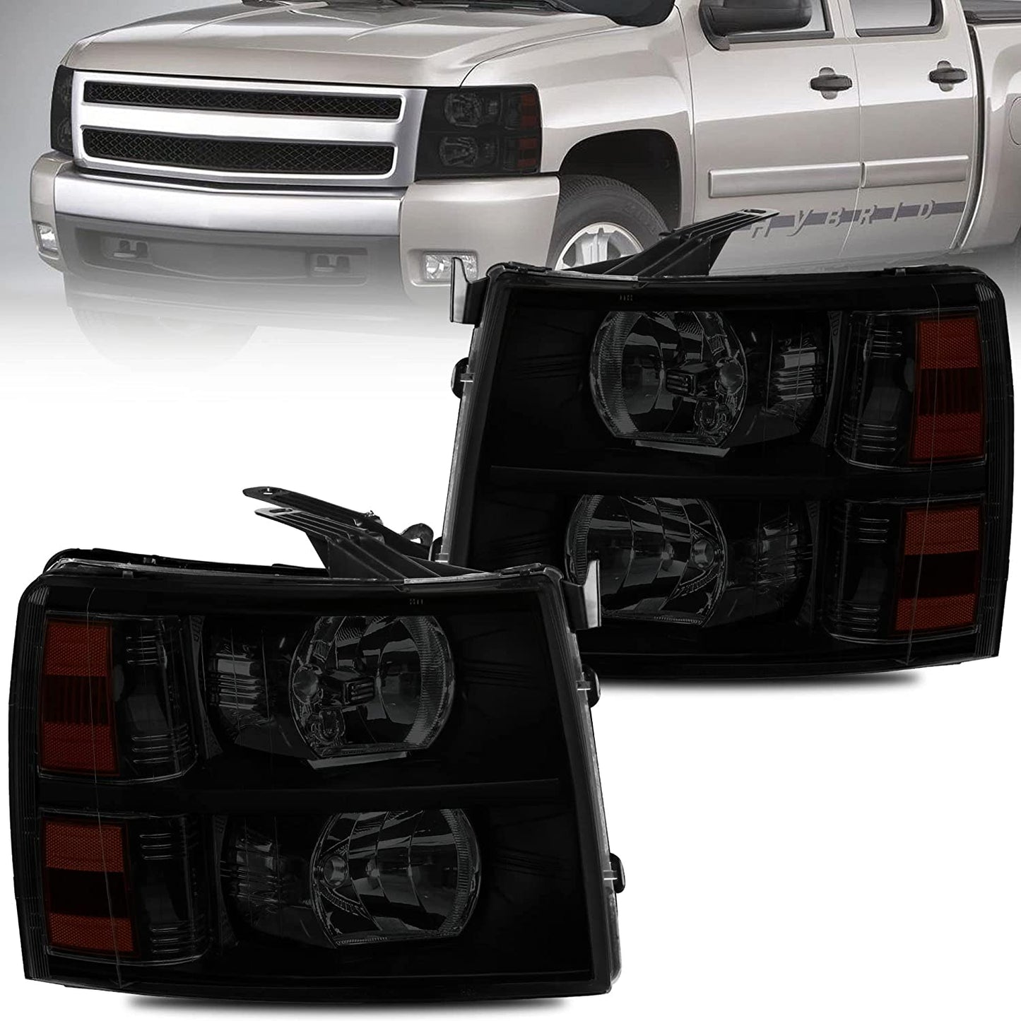 MOSTPLUS Headlight Assembly Compatible with Chevy Chevrolet Silverado 1500 2500 3500 with Black Housing, Clear Lens, Amber Reflector