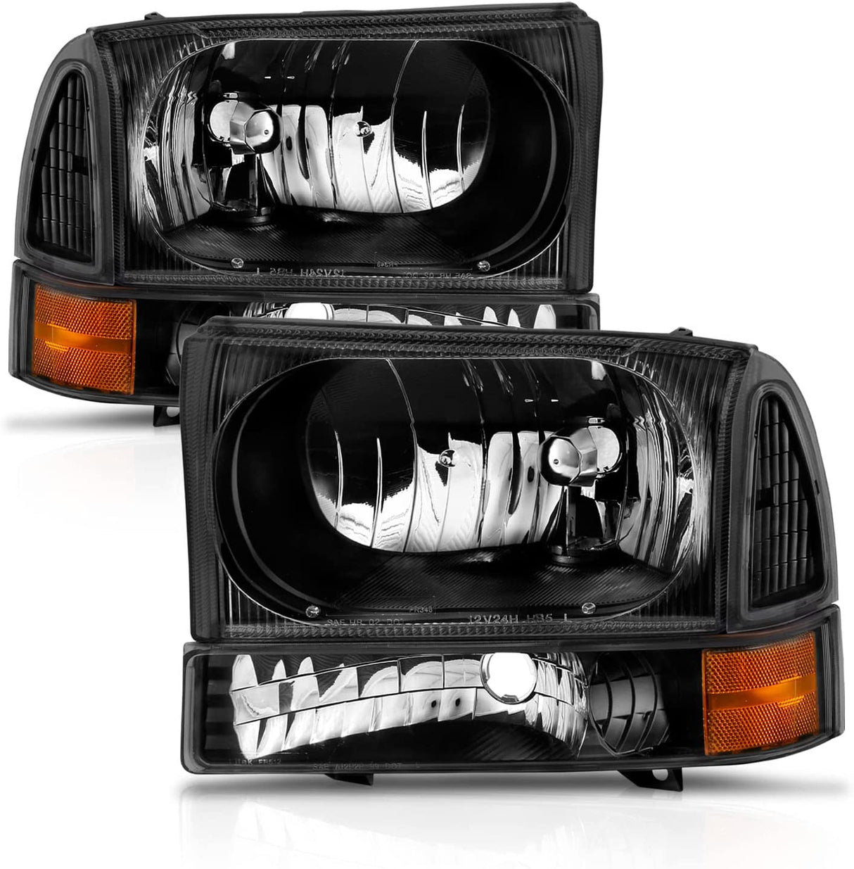 Amerilite For Ford Super Duty F250 F350 F450 F550 Excursion Chrome Factory Style Replacement Headlights Wbumper Corner Set Passenger And Driver Side