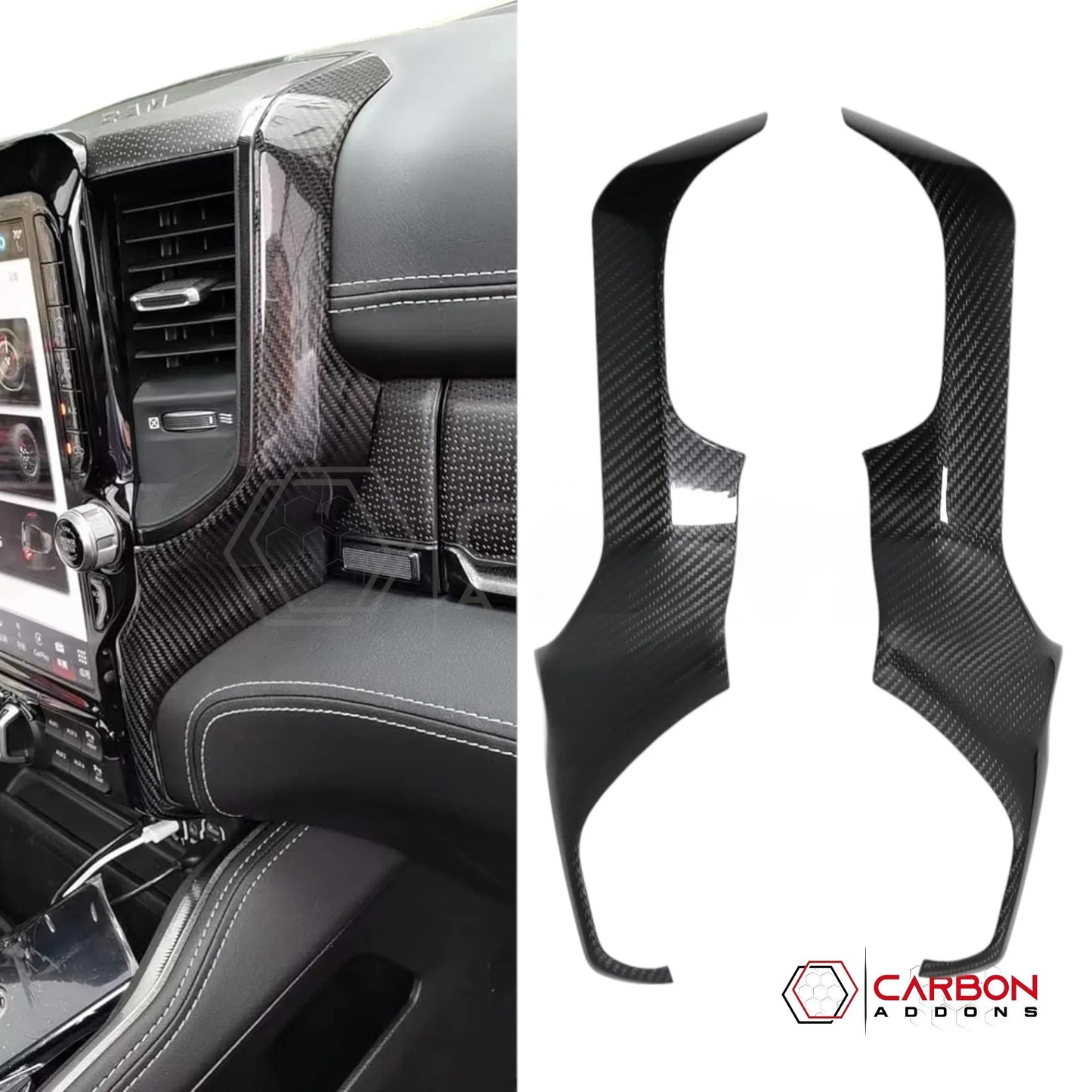 2019+ RAM 1500/TRX/RHO Radio Infotainment Screen Side Trim Hard Carbon Fiber Cover