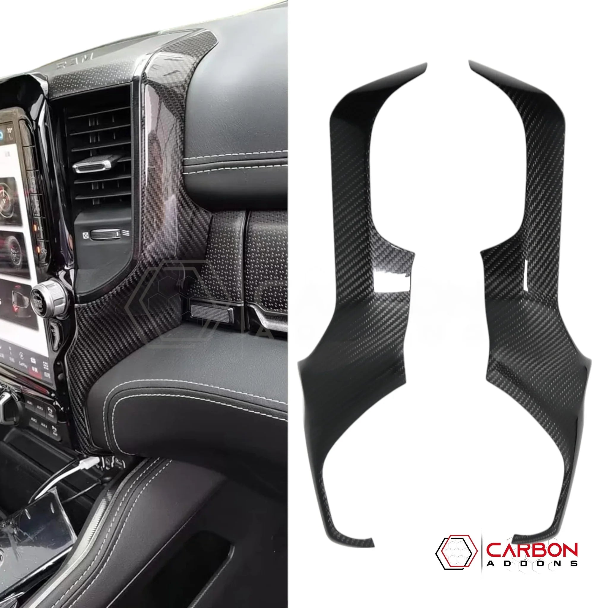 2019+ RAM 1500/TRX/RHO Radio Infotainment Screen Side Trim Hard Carbon Fiber Cover