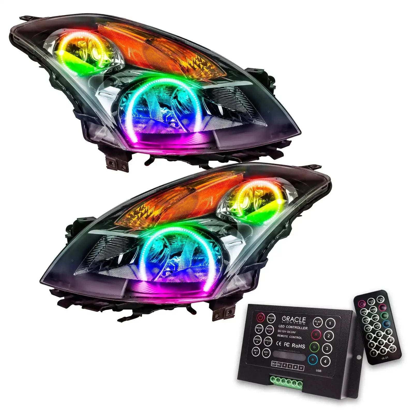 ORACLE Lighting 2007-2009 Nissan Altima Sedan Pre-Assembled Halo Headlights - Black Housing (Halogen)