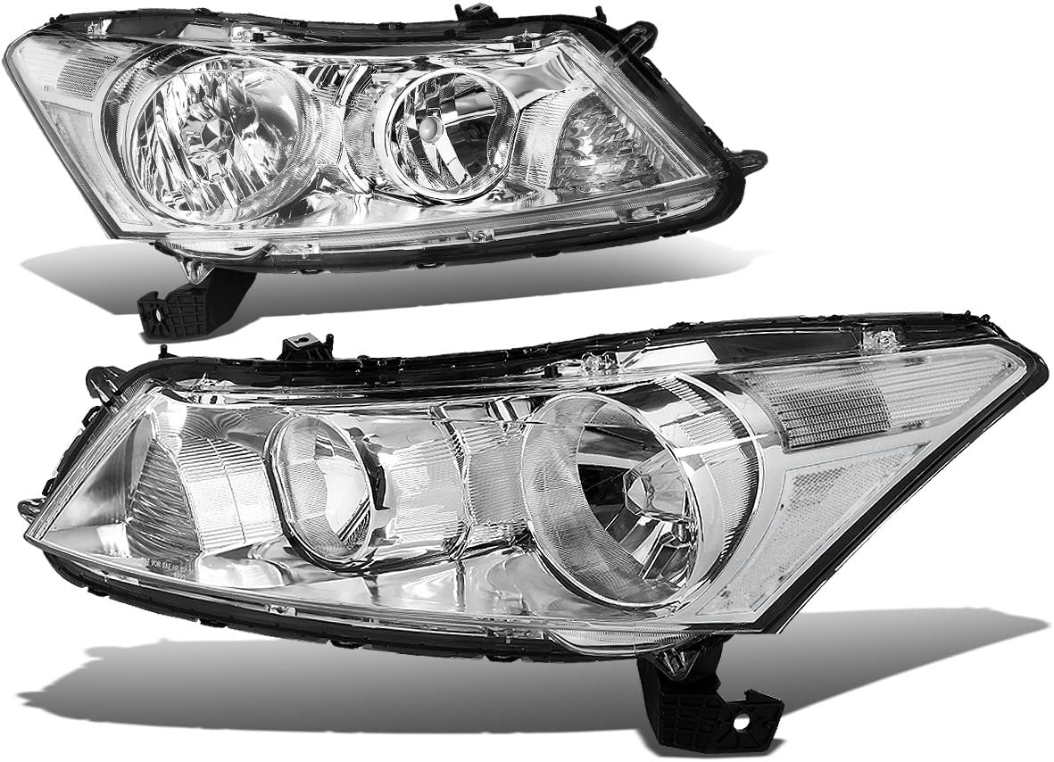 Halogen Model Factory Style Headlight Assembly Compatible With 0812 Honda Accord Sedan 4door Driver Passenger Side Chrome Housing Amber Corner