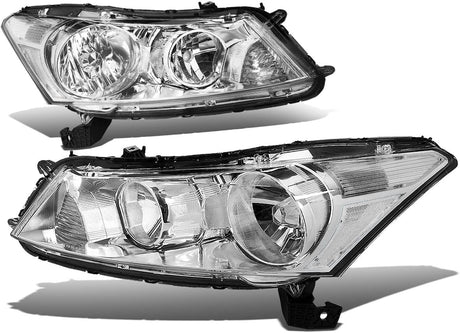 Halogen Model Factory Style Headlight Assembly Compatible With 0812 Honda Accord Sedan 4door Driver Passenger Side Chrome Housing Amber Corner