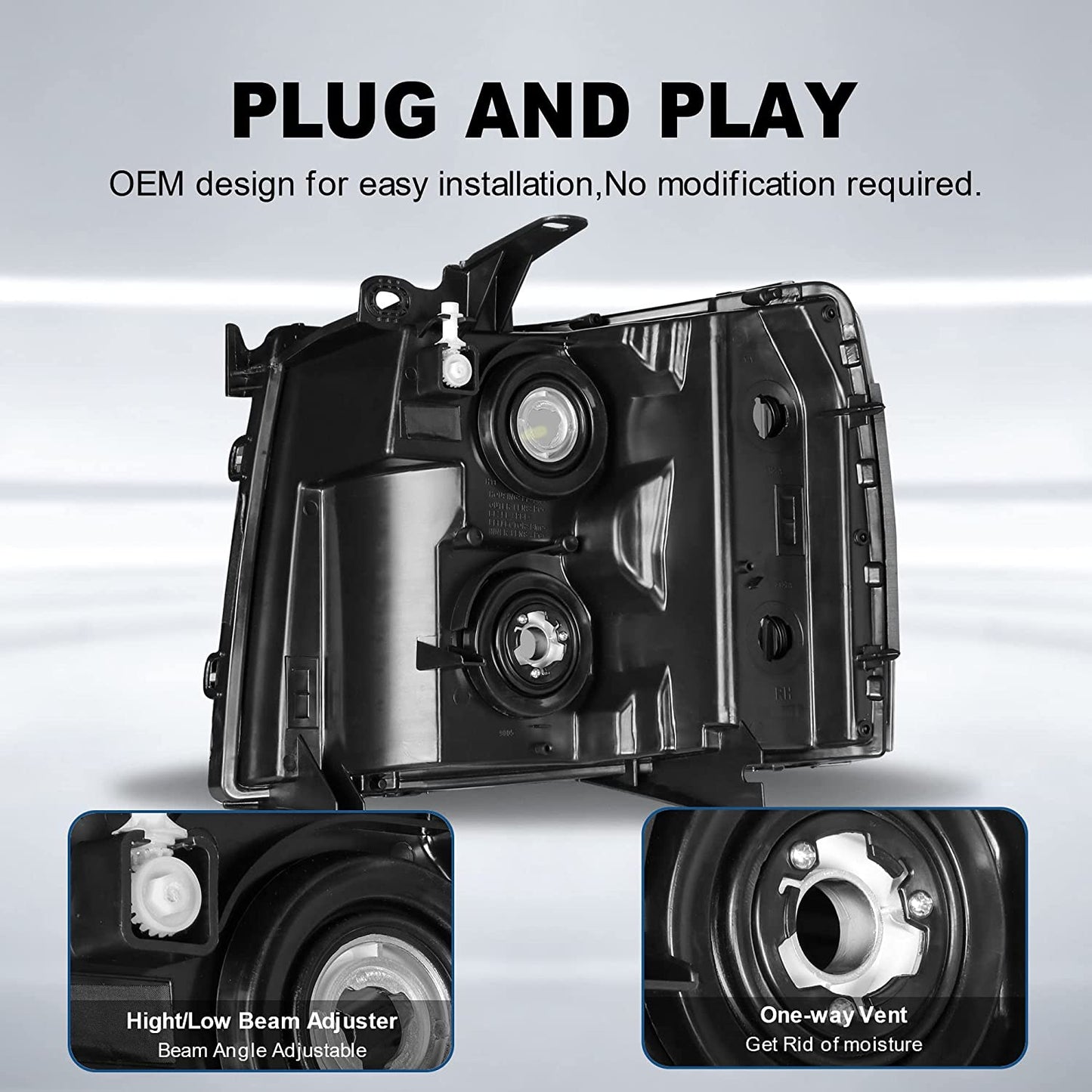 MOSTPLUS Headlight Assembly Compatible with Chevy Chevrolet Silverado 1500 2500 3500 with Black Housing, Clear Lens, Amber Reflector