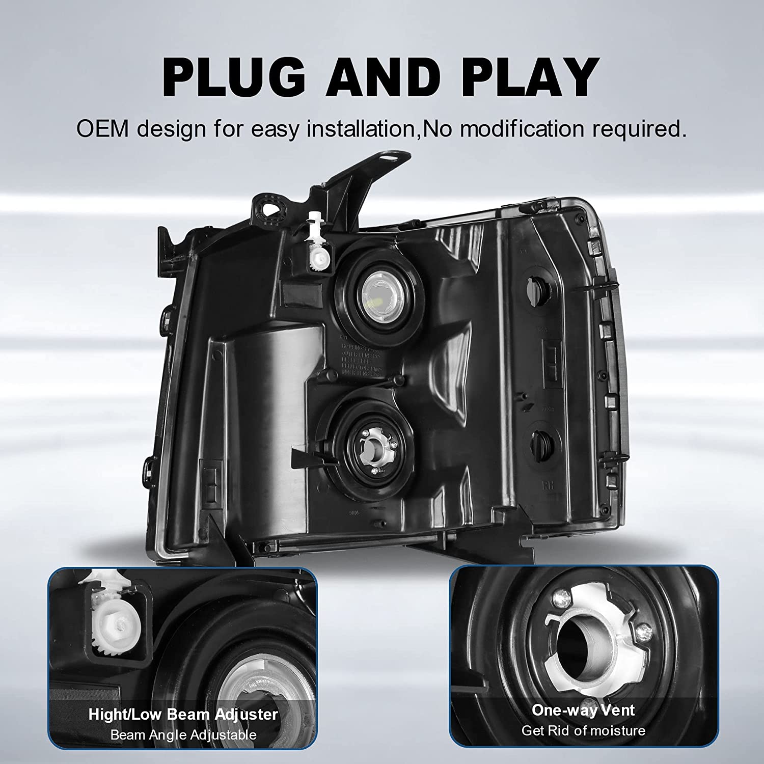 MOSTPLUS Headlight Assembly Compatible with Chevy Chevrolet Silverado 1500 2500 3500 with Black Housing, Clear Lens, Amber Reflector