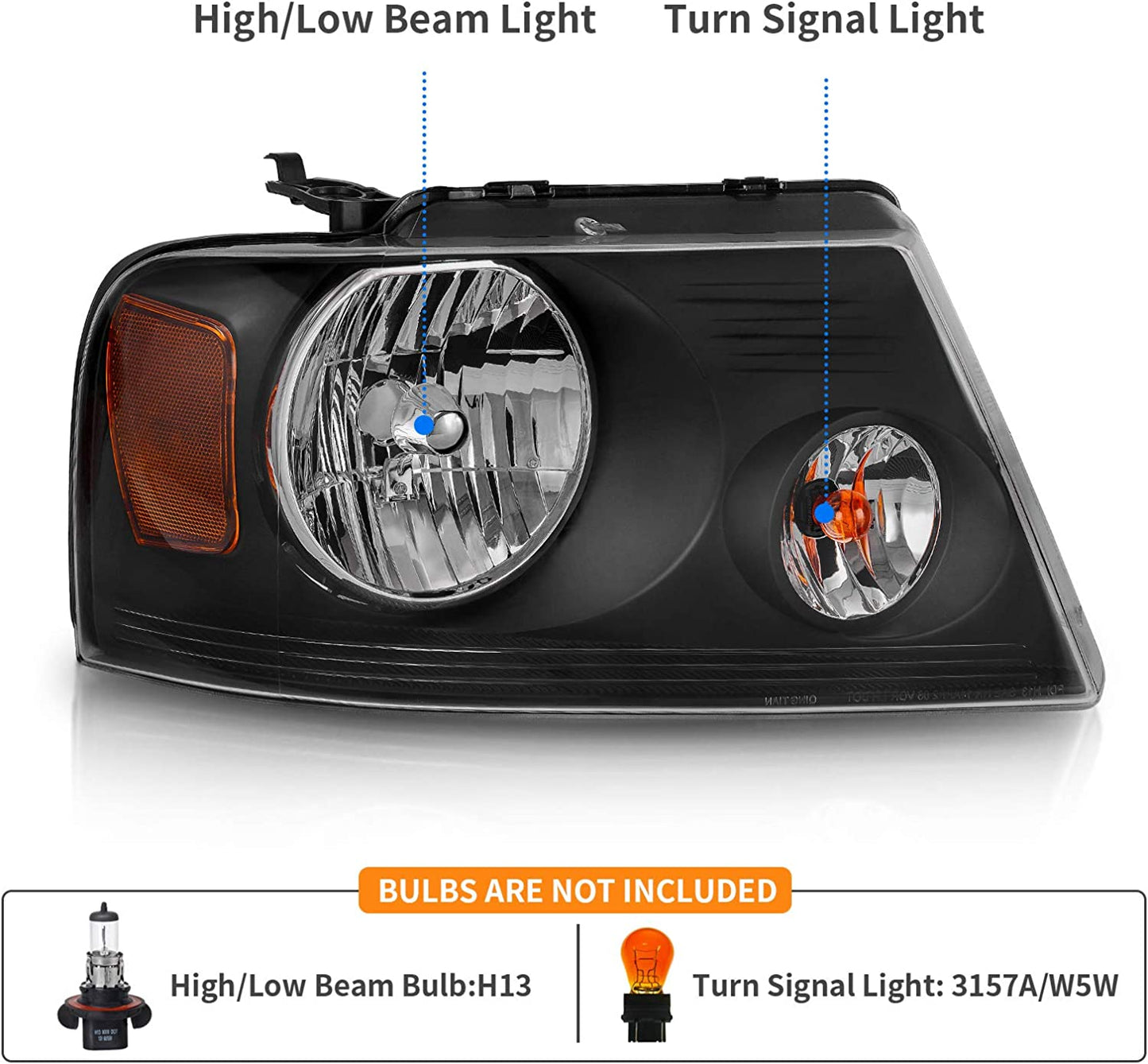 2004-2008 Ford F150 Black Housing Amber Reflector Clear Lens Oe Replacement
