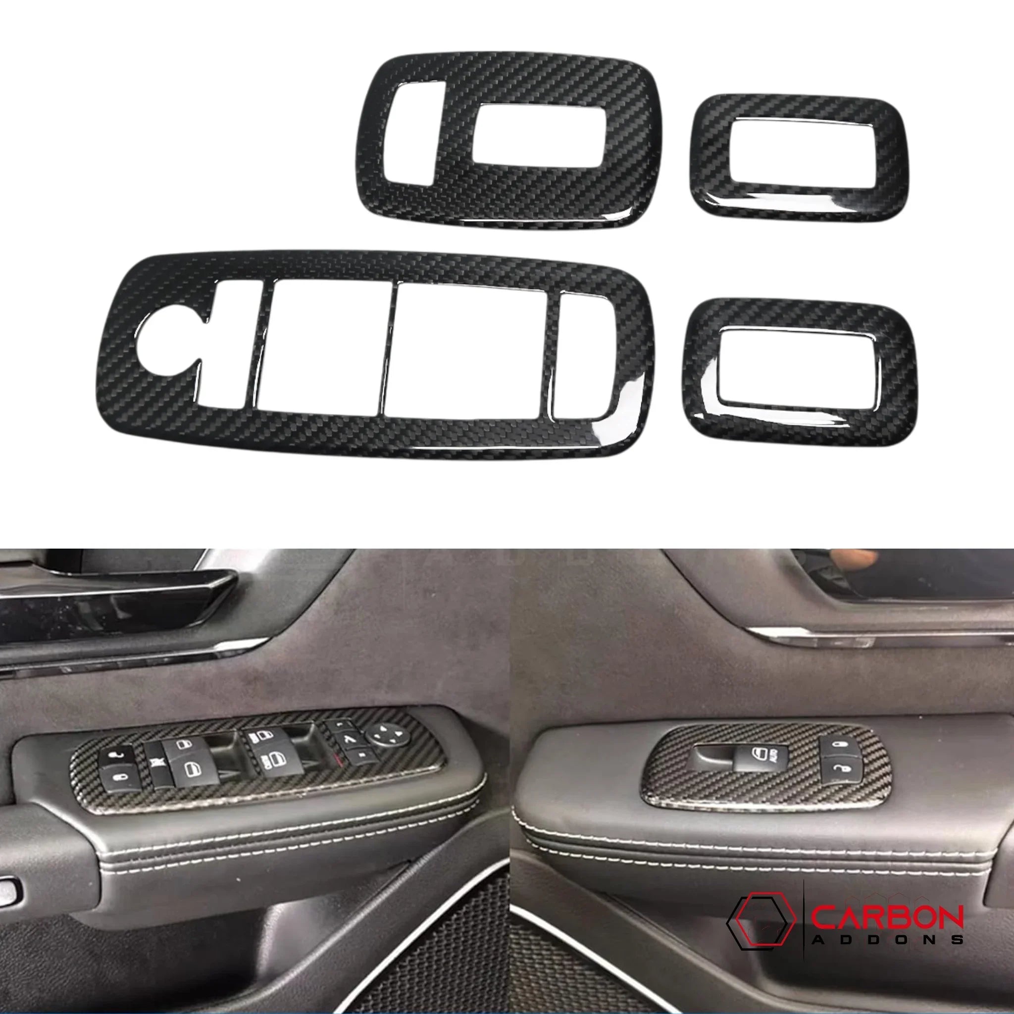 2019+ RAM 1500/TRX/RHO Interior Window Switch Trim Hard Carbon Fiber Cover