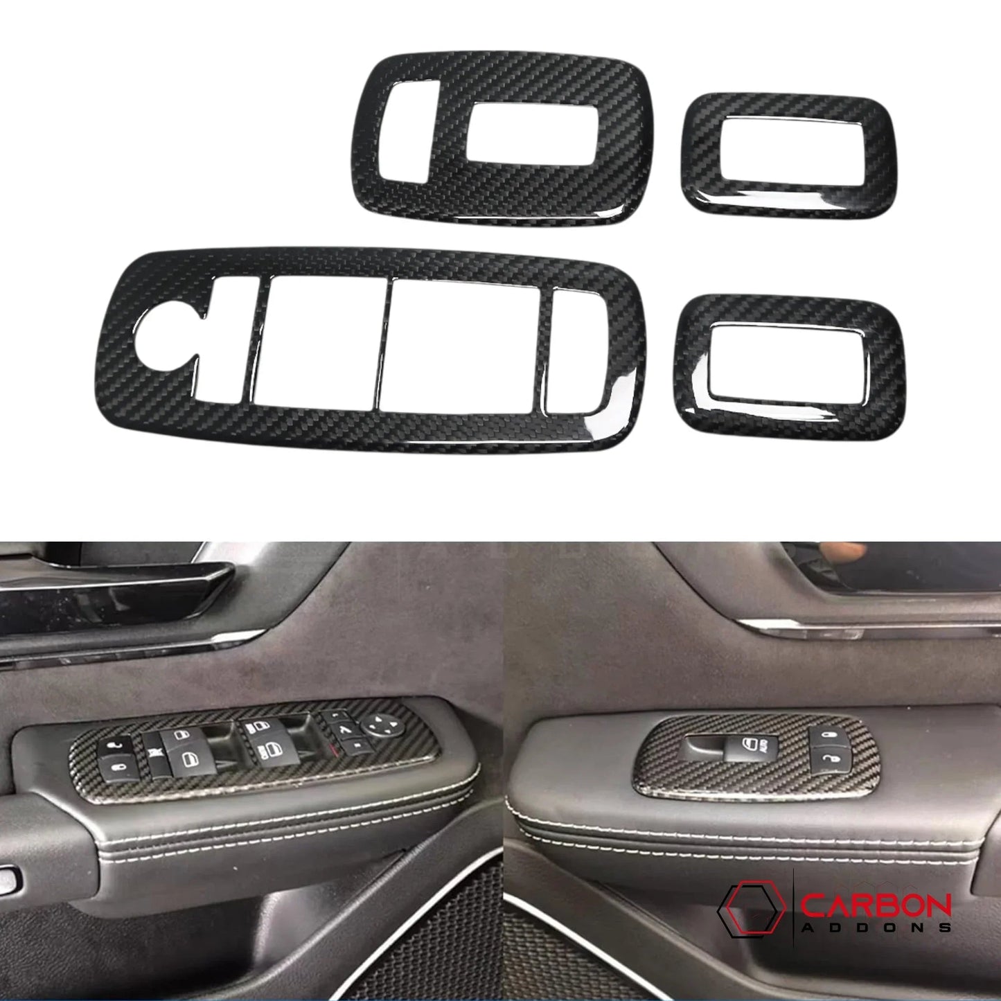 2019+ RAM 1500/TRX/RHO Interior Window Switch Trim Hard Carbon Fiber Cover