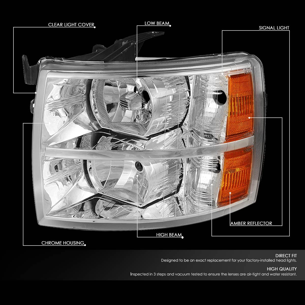 Dna Motoring Hlohcsil07cham Chrome Amber Headlights Compatible With 0713 Silverado 15002500 Hd 3500 1500