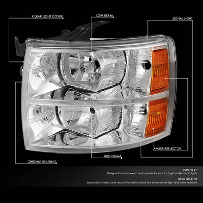Dna Motoring Hlohcsil07cham Chrome Amber Headlights Compatible With 0713 Silverado 15002500 Hd 3500 1500