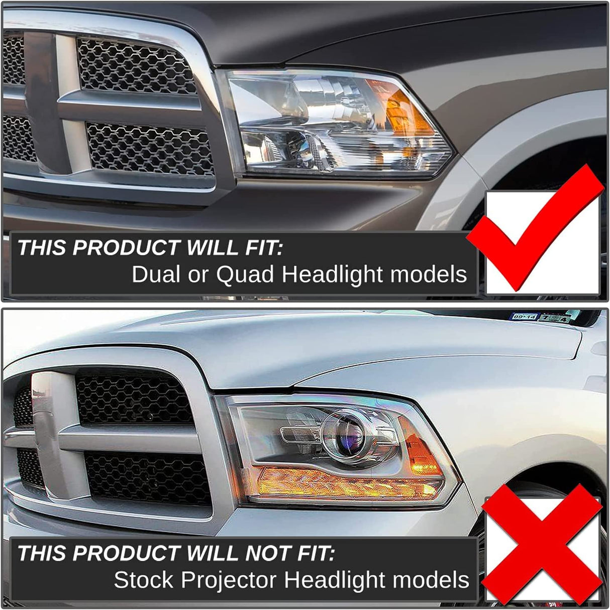 ADCARLIGHTS For 2009-2018 Dodge Ram Headlight Assembly Compatible with Ram 1500 / Ram 2500 3500 / 2010-2018 / Ram 2500 3500 / 2019-2021 Ram 1500 Classic, Chrome Housing Amber Reflector Replacement