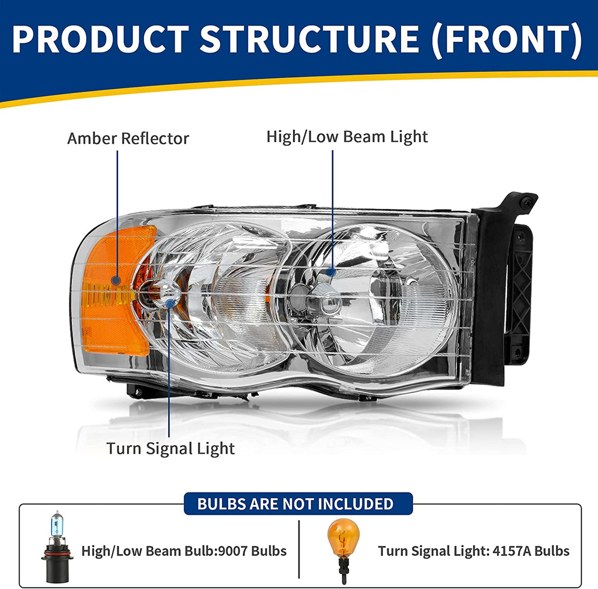 Headlights Assembly For 20022005 Dodge Ram Pickup Headlight Replacement Driving Light Chrome Housing Red Reflector Clear Lens