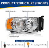Headlights Assembly For 20022005 Dodge Ram Pickup Headlight Replacement Driving Light Chrome Housing Red Reflector Clear Lens