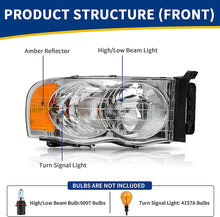 Headlights Assembly For 20022005 Dodge Ram Pickup Headlight Replacement Driving Light Chrome Housing Red Reflector Clear Lens