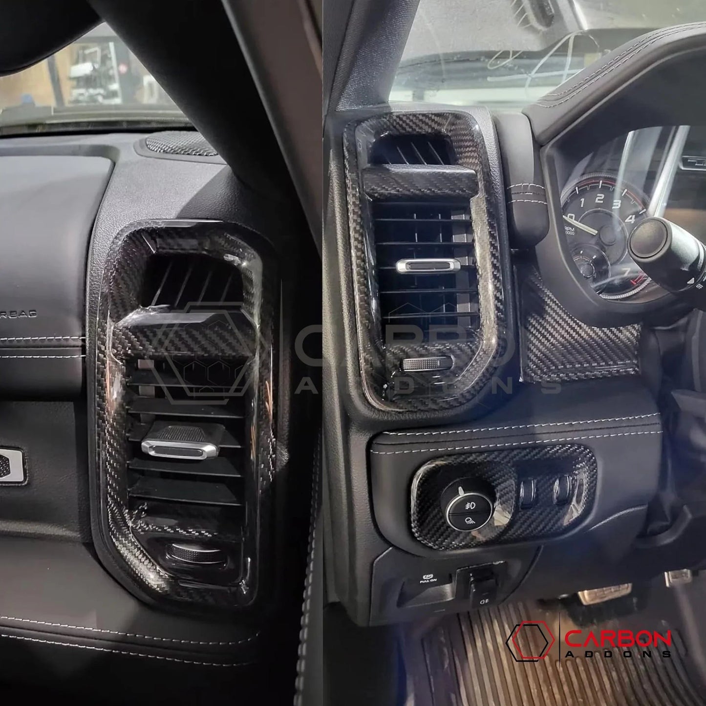2019+ RAM 1500/TRX/RHO Dashboard Side AC Vent Trim Hard Carbon Fiber Cover