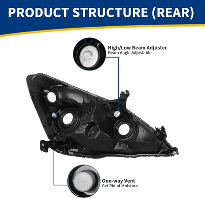 Autosaver88 Headlight Assembly Compatible With 03 04 05 06 07 Accord Oe Replacement Chrome Headlights Wclear Housing