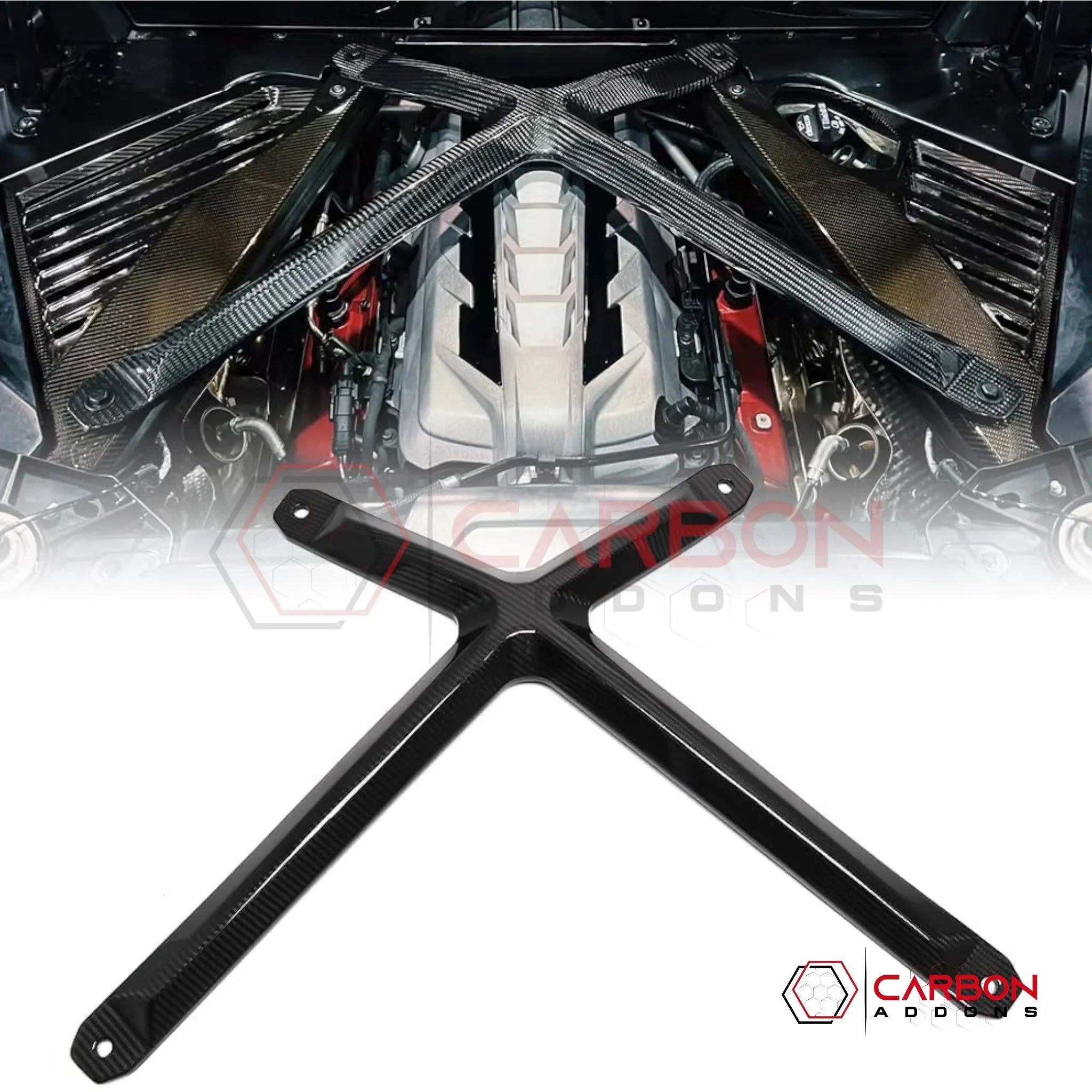 Carbon Fiber Engine Bay X-Brace for Corvette C8 Coupe Stingray Z51 (2020–2025)
