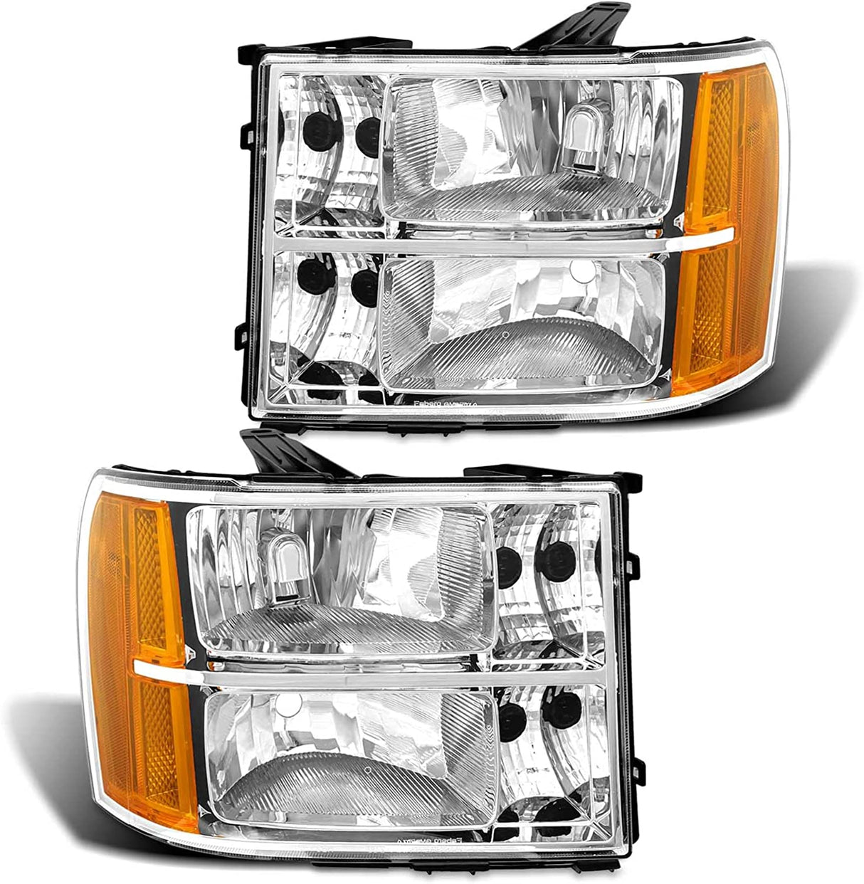 ADCARLIGHTS 2007-2014 Sierra Headlight Assembly Compatible with 2007-2014 GMC Sierra 1500 / 07-14 GMC Sierra 2500HD 3500HD Chrome Housing with Amber Reflector Replacement Left and Right