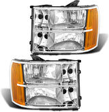 ADCARLIGHTS 2007-2014 Sierra Headlight Assembly Compatible with 2007-2014 GMC Sierra 1500 / 07-14 GMC Sierra 2500HD 3500HD Chrome Housing with Amber Reflector Replacement Left and Right