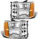 ADCARLIGHTS 2007-2014 Sierra Headlight Assembly Compatible with 2007-2014 GMC Sierra 1500 / 07-14 GMC Sierra 2500HD 3500HD Chrome Housing with Amber Reflector Replacement Left and Right