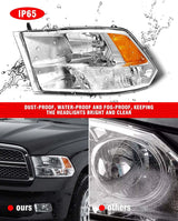 ADCARLIGHTS For 2009-2018 Dodge Ram Headlight Assembly Compatible with Ram 1500 / Ram 2500 3500 / 2010-2018 / Ram 2500 3500 / 2019-2021 Ram 1500 Classic, Chrome Housing Amber Reflector Replacement