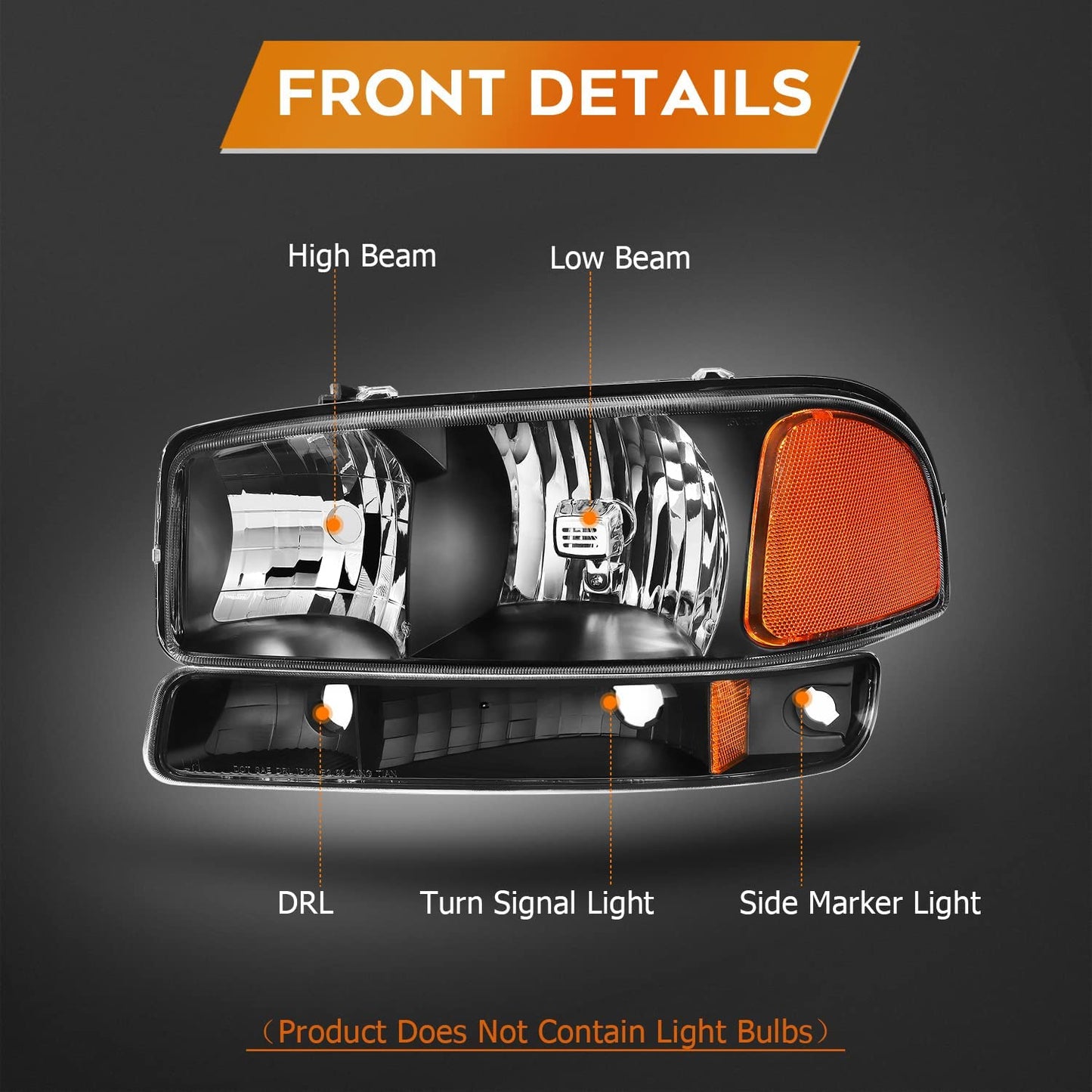 Lbrst Headlight Assembly For Gmc Sierra 1500 19992006 Classic 2007 2500 19992004 Black Housing Amber Reflector Clear Lens Driver And Passenger Side Headlamp