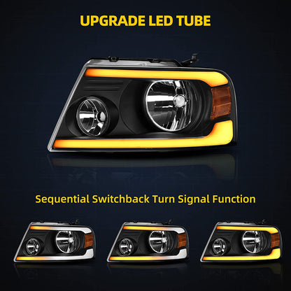 2004-2008 Ford F150 Switchback Turn Signal Headlights With Black Housing
