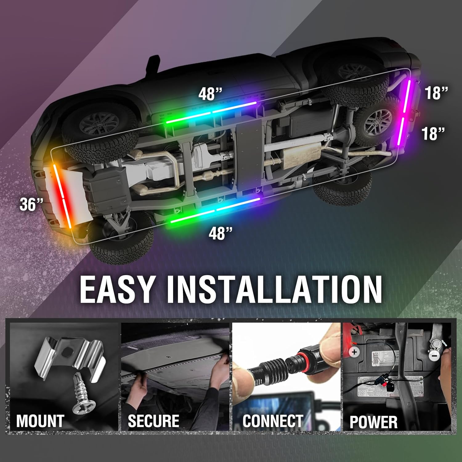 AURA PRO Exterior Pack Bundle (Grille LED Kit + Wheel Well Kit + DreamColor Underglow LED Kit) - Bluetooth APP and Remote Controlled