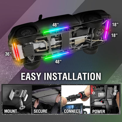 AURA PRO Exterior Pack Bundle (Grille LED Kit + Wheel Well Kit + DreamColor Underglow LED Kit) - Bluetooth APP and Remote Controlled