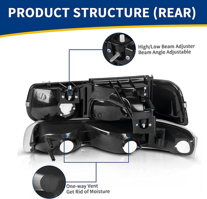 Autosaver88 Headlight Assembly Compatible With 9902 Chevy Silverado 1500 25000102 1500hd 2500hd 35000006 Tahoe Suburban 2500 Headlamp Bumper Lights Chrome Housing Amber Reflector