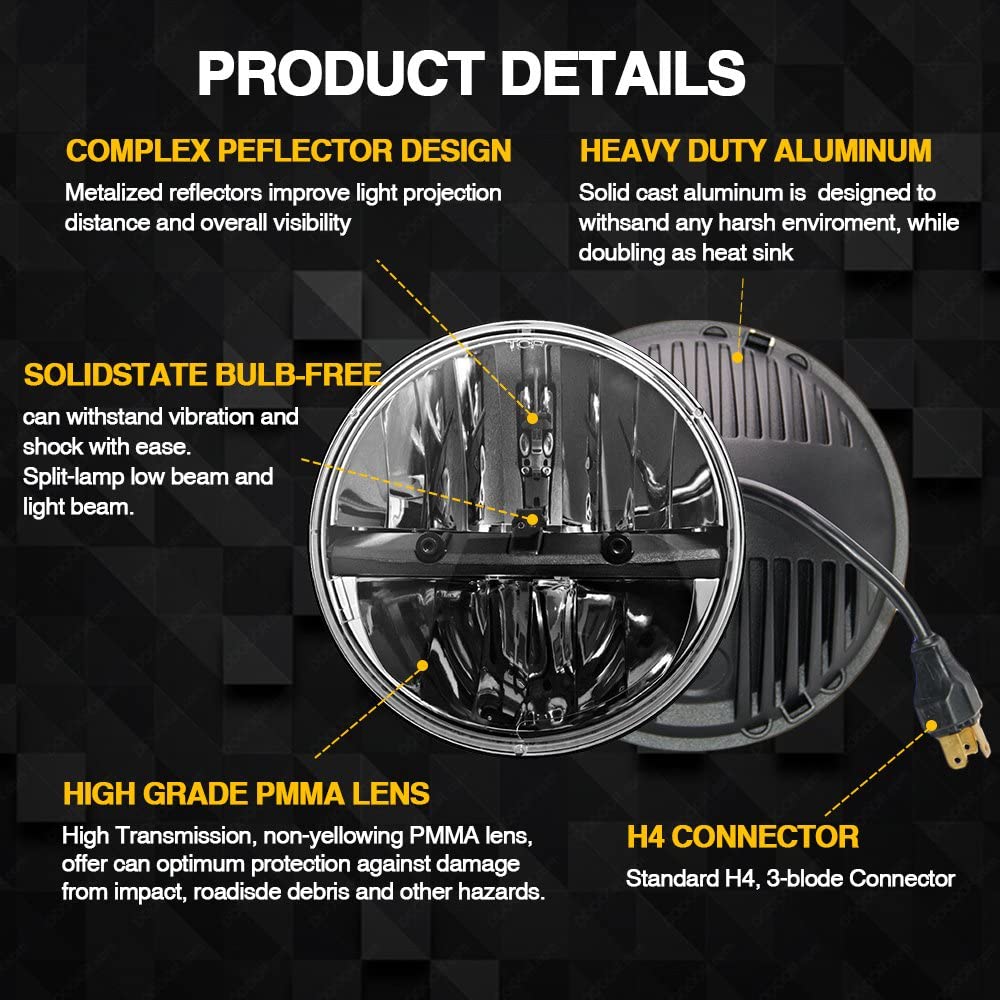7 Inch LED Headlight Round Dot Approved