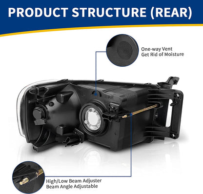 Headlights Assembly For 20022005 Dodge Ram Pickup Headlight Replacement Driving Light Chrome Housing Red Reflector Clear Lens