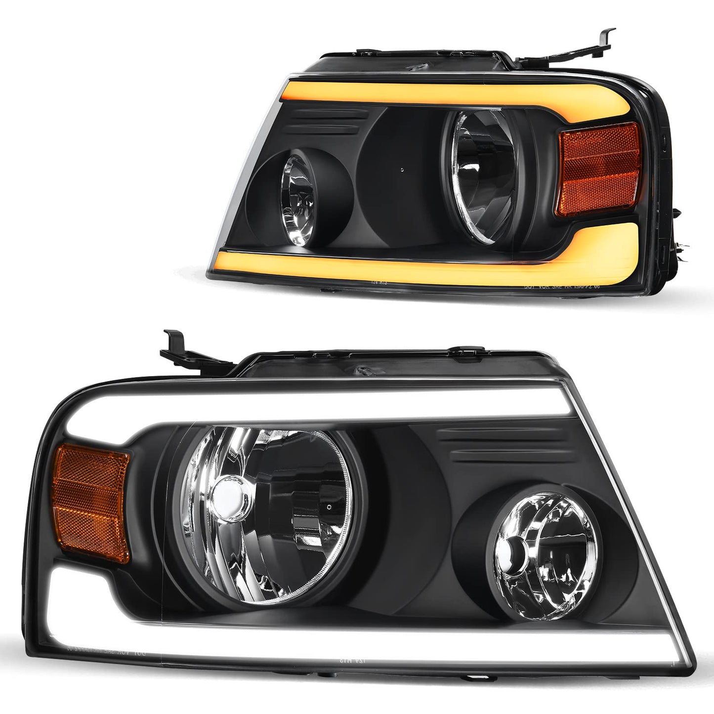 2004-2008 Ford F150 Switchback Turn Signal Headlights With Black Housing
