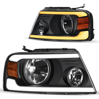 2004-2008 Ford F150 Switchback Turn Signal Headlights With Black Housing