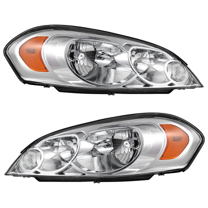 Autosaver88 Headlight Assembly Compatible With 20062013 Chevy Impala 06 07 Monte Carlo Replacement Headlamp Driving Light Chrome Housing Amber Reflector Clear Lens 25958359 25958360 A Oe