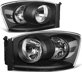 Auto Dynasty Factory Style Headlights Compatible with 06-09 Dodge Ram 1500 2500 3500 - Driver and Passenger Side - Clear Lens with Chrome Housing