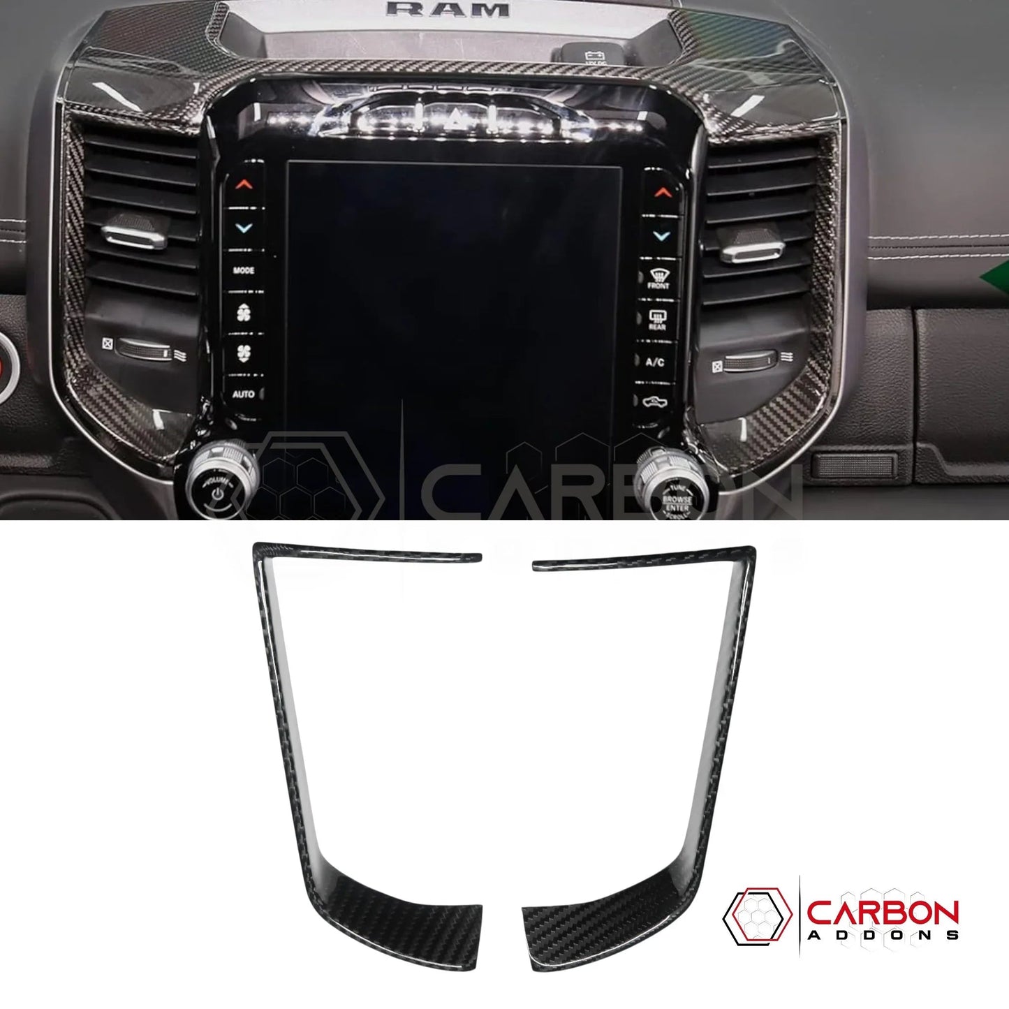 2019+ RAM 1500/TRX/RHO Infotainment Screen AC Vent Trim Hard Carbon Fiber Cover