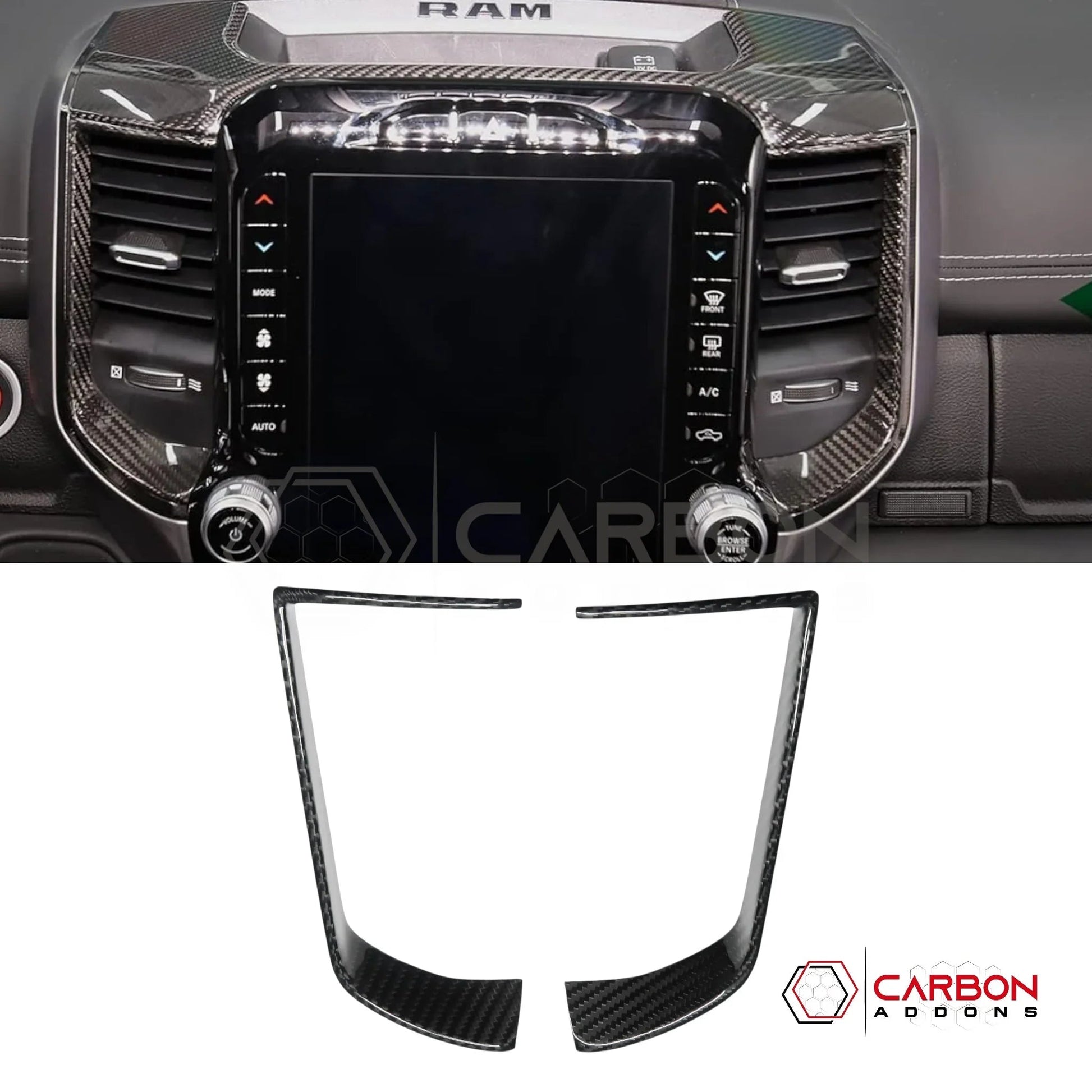 2019+ RAM 1500/TRX/RHO Infotainment Screen AC Vent Trim Hard Carbon Fiber Cover