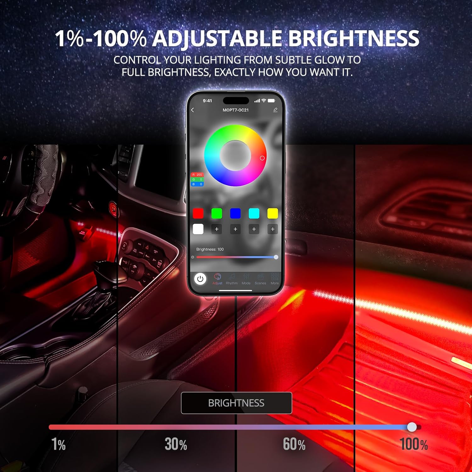 AURA PRO LED Double Row Interior Ambient Lighting Kit (4 x 12 Inch or 6 x 12-Inch) - Bluetooth Enabled APP Full Color Spectrum