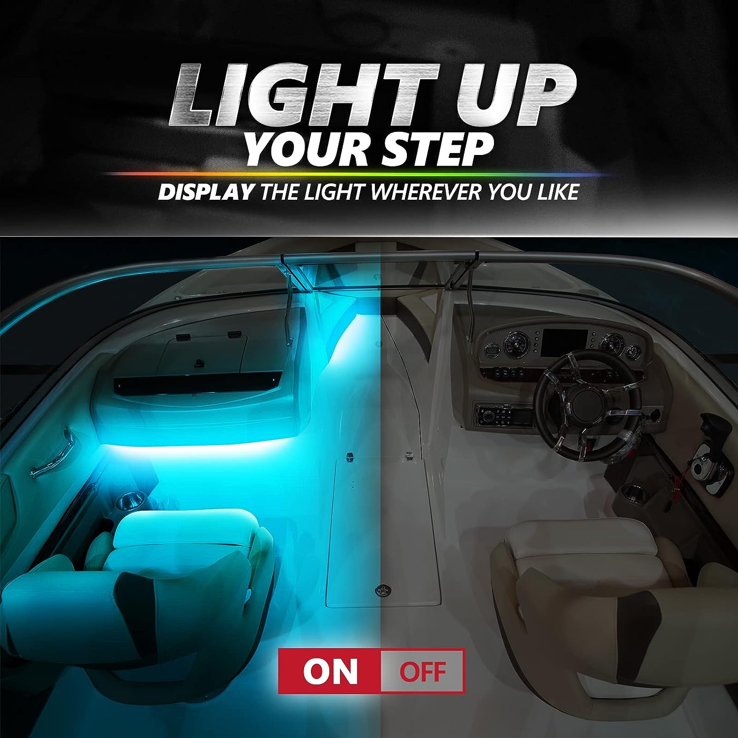 AURA PRO Boat Interior LED Lighting Kit 4 x 48-Inch Multi-Color Strips - Bluetooth Enabled APP Full Color Spectrum