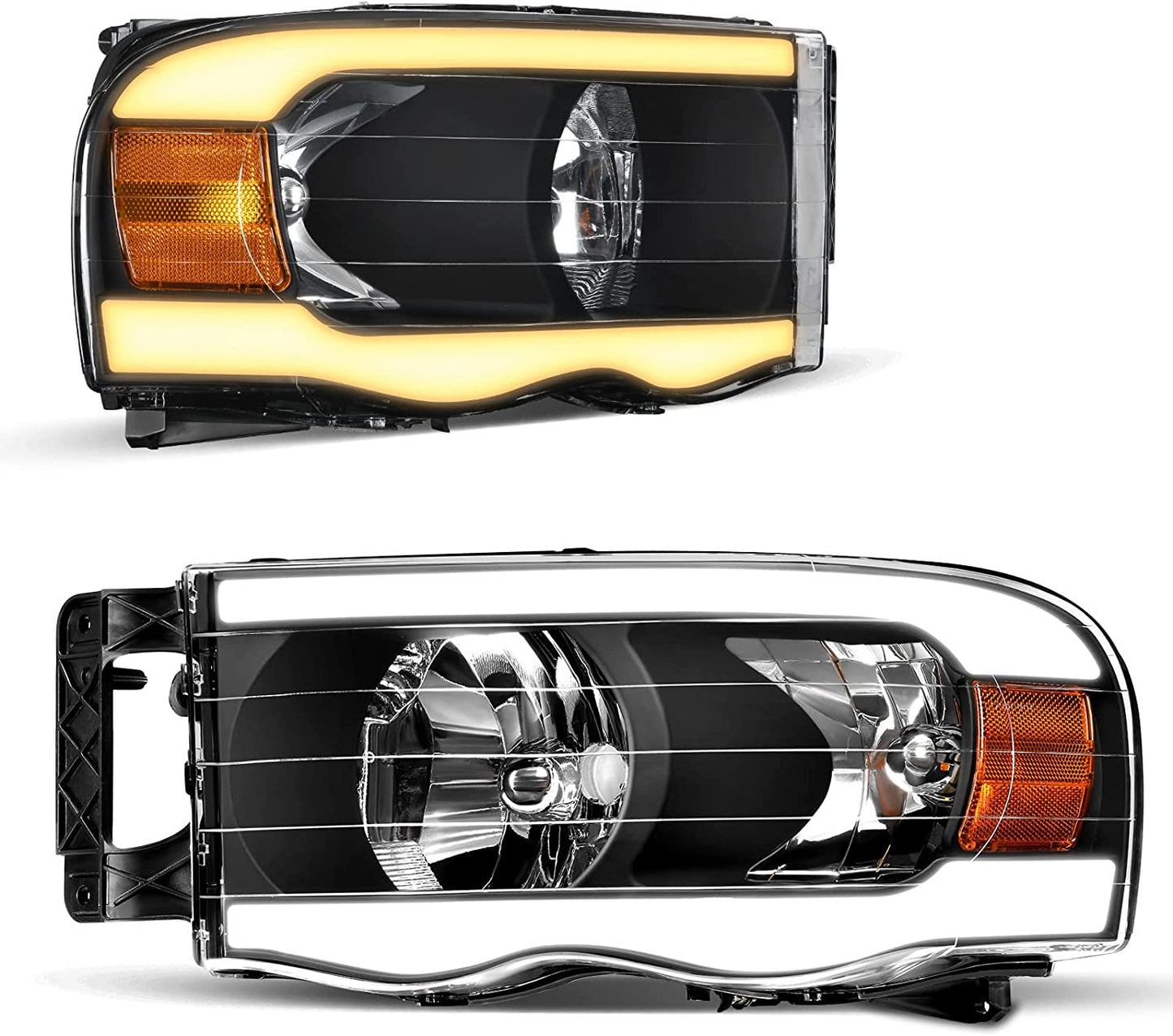Headlights Assembly For 20022005 Dodge Ram Pickup Headlight Replacement Driving Light Chrome Housing Red Reflector Clear Lens